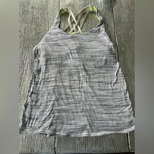 Lululemon bra tank in light grey heather material with lime green accent bra